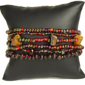 Czech Glass Bead RED & BRONZE Bracelet